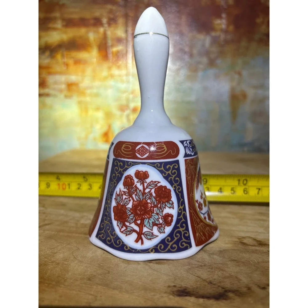 Vintage Imari Style Porcelain Bell Floral Gold Trim Asian Decor Taiwan 4 Inch